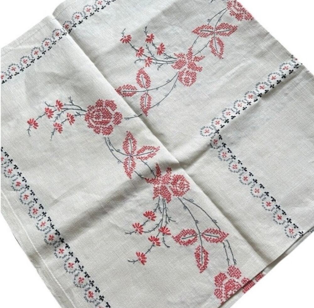 Vintage Handmade Baby Blanket Floral Red Pattern Cotton 32x27.75